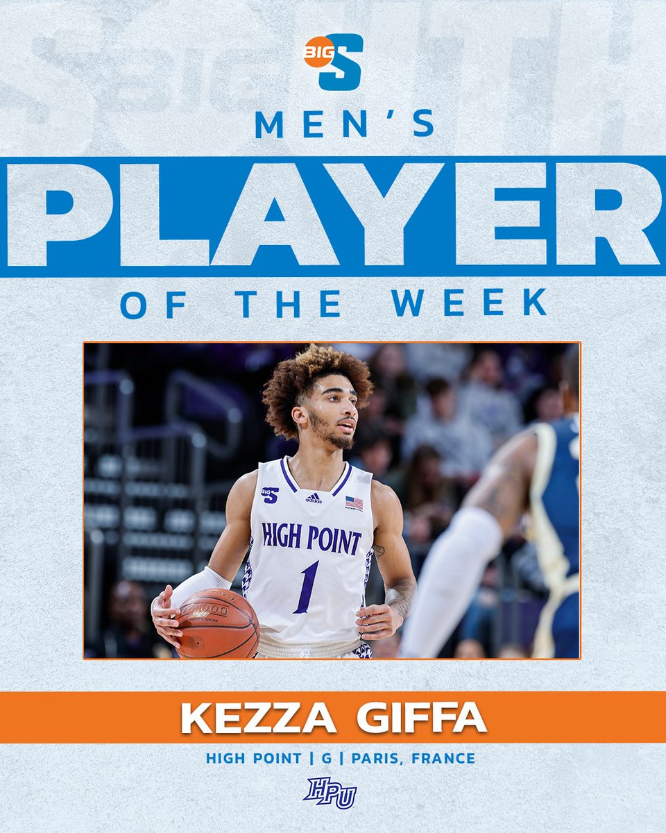 He averaged 28.0 points, 3.5 rebounds and 3.0 assists while shooting 48.4% from the field! 🔥 @HPUMBB's Kezza Giffa is the #BigSouthMBB Player of the Week!