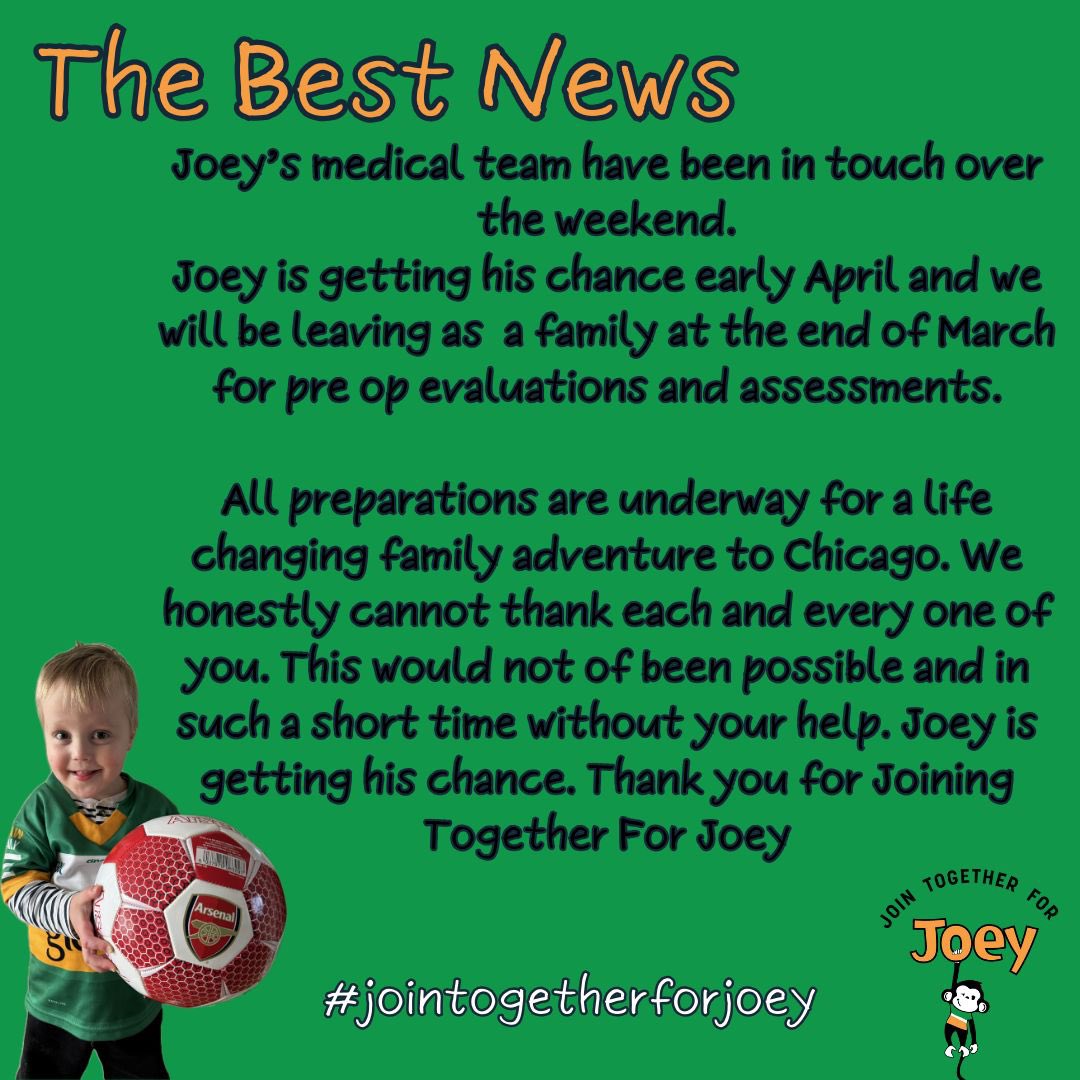 This is the start for Joey and this is feeling real for us with a mountain to climb in Chicago in April. 
Joey is a trooper and will get through whatever is thrown at him 💚🤍💛

#jointogetherforjoey