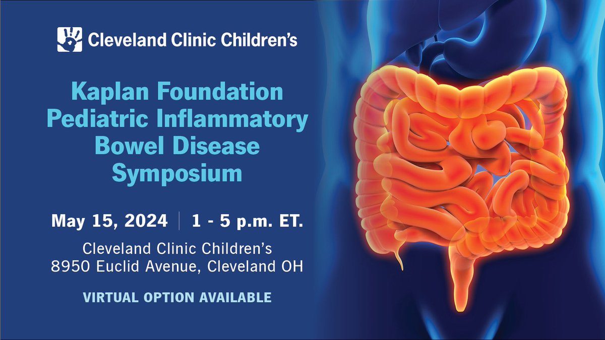 Join @CleClinicKids #PedsGI May 15 for the 3rdAnnual Kaplan Foundation IBD Symposium! The symposium will highlight advances in #pediatric #IBD. Speakers/organizers include @andrewbgrossman @IBD_FloMD @SCKimIBDMD @JKurowskiMD @JBarryMDPedsGI @NMistryAmbani! clevelandclinicmeded.com/live/courses/i…