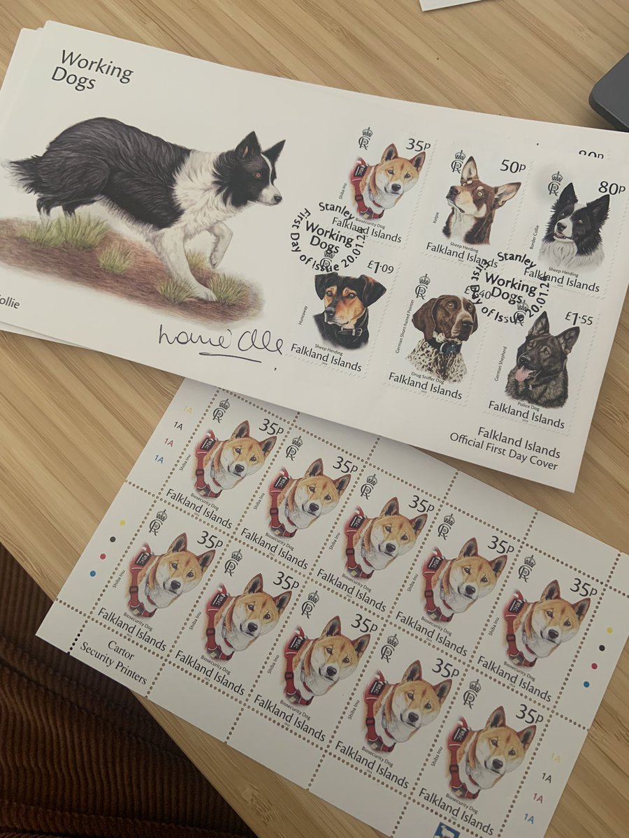 How cool are these?!? You can order your own set of Sammy stamps and a set of all the working dog stamps here: falklandstamps.com/falkland-islan… Thanks to the very talented Louise Clarke for drawing Sammy so beautifully 😍