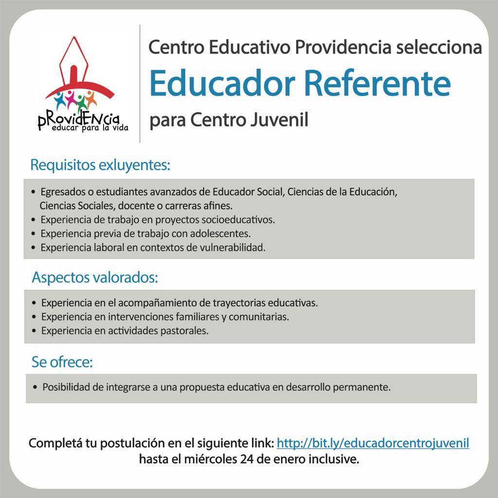 📷LLAMADO: Providencia selecciona Educador/a referente del Centro Juvenil! Te podés postular hasta el miércoles 24 de enero inclusive completando este formulario 📷
bit.ly/educadorcentro…