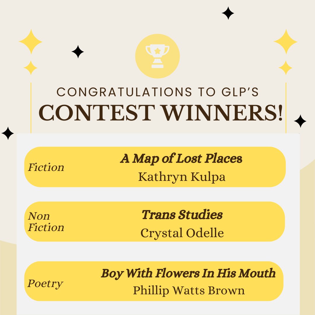 Congratulations to the winners of the Gold Line Press 2023 Fiction, Nonfiction, and Poetry Contests:

Kathryn Kulpa, Crystal Odelle, and Phillip Watts Brown!!!

We are incredibly excited to publish their work.