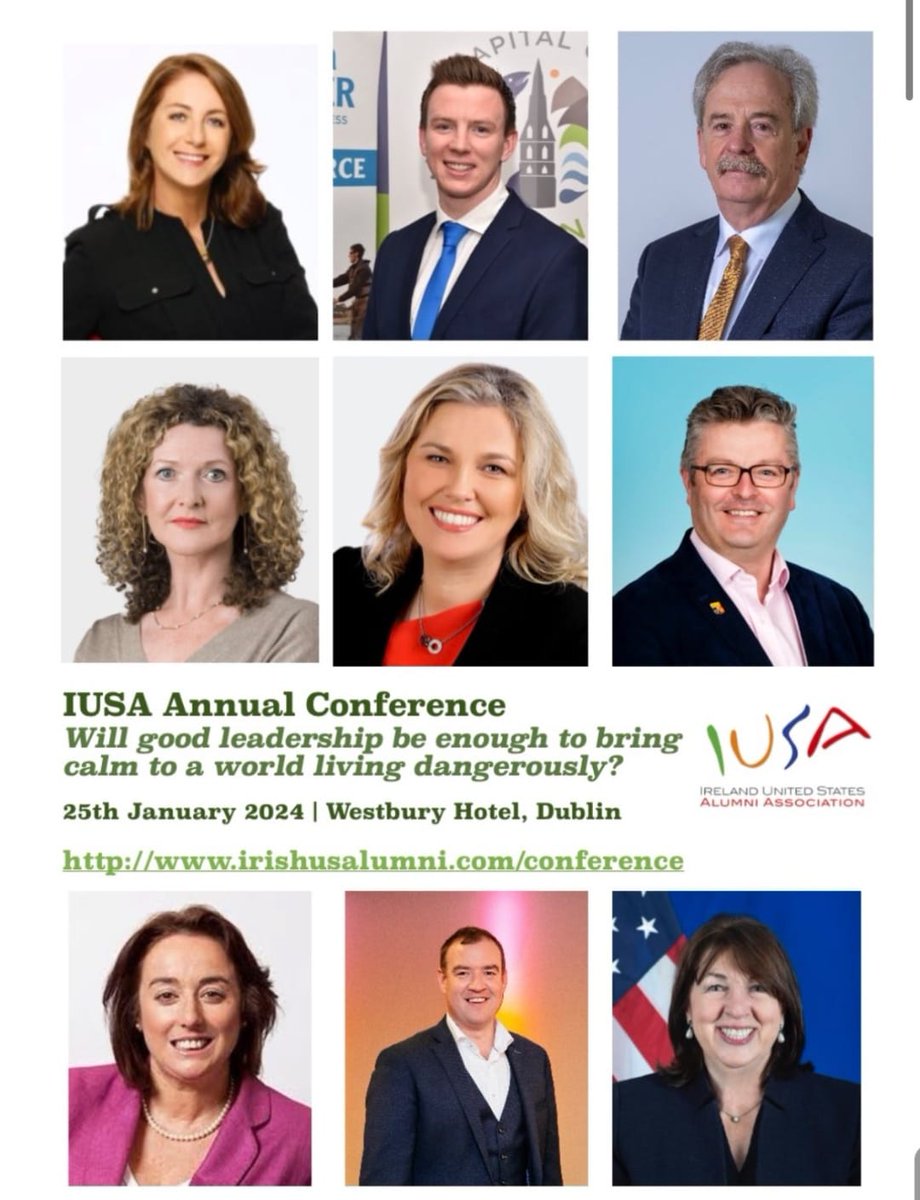 IrishUSAlumni's tweet photo. There's still time to book for #IUSACon24
“Will good leadership bring calm to a world living dangerously?”   📅 IUSA Annual Conference &amp; Awards Dinner 2024 
Join us at The Westbury Hotel for a brilliant gathering featuring networking, insight &amp; more  https://t.co/udIWc2I2Vl https://t.co/AF2V7NboCb