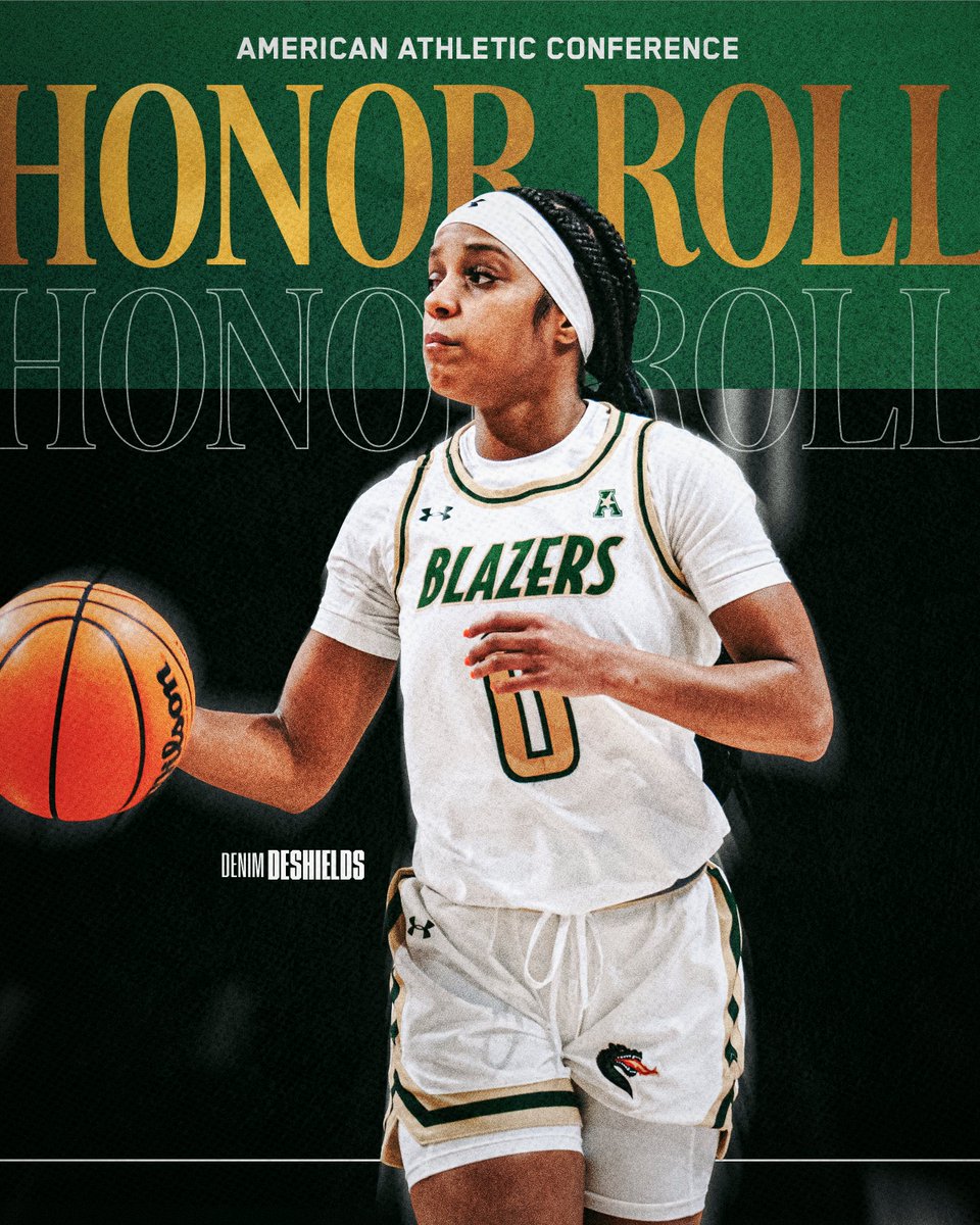 UAB_WBBALL's tweet photo. For a second-straight week, Denim DeShields has been named to the AAC Honor Roll!

22 pts and 7 rbs in a 54-53 win vs. UTSA

• Avergaing 18.0 ppg in her last six
• Leading the AAC in assists/game (5.4)
• UAB tied for 1st in the AAC

🔗: https://t.co/mChkzBaOg4

#WinAsOne https://t.co/9KltkcppAe