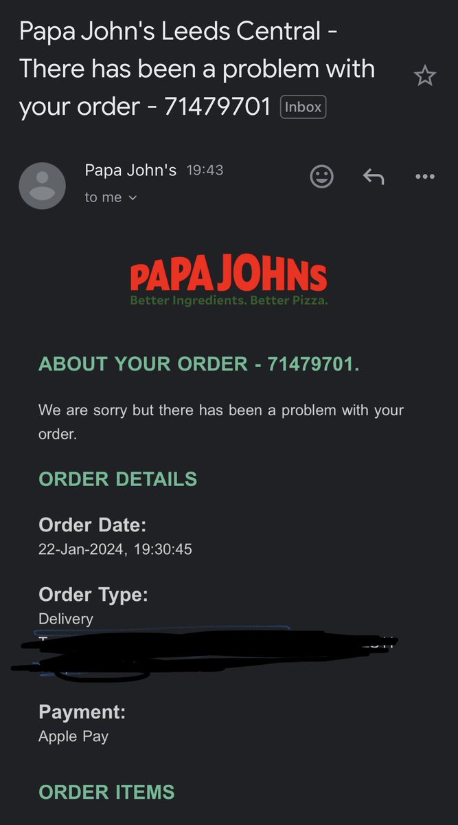 meowitzie's tweet photo. @PapaJohnsUK just placed an order on the website and it says there is an issue with the order. Called the store in Leeds to check, and there seems to be an issue with the internet and they can’t deliver or cancel the order?? I have already paid- what can I do to cancel this? https://t.co/wSDFZ9Xi2K