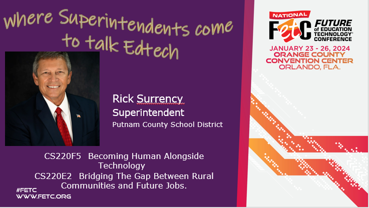 #FETC: Where Superintendents come to Talk #edtech! Proud to have @Rick Surrency presenting @FETC. Add these sessions to your District Administrator planner! Join us this week! @DA_Leadership #SuptChat #edleaders #edchat #edtechchat #tlchat #PLN #PDMatters