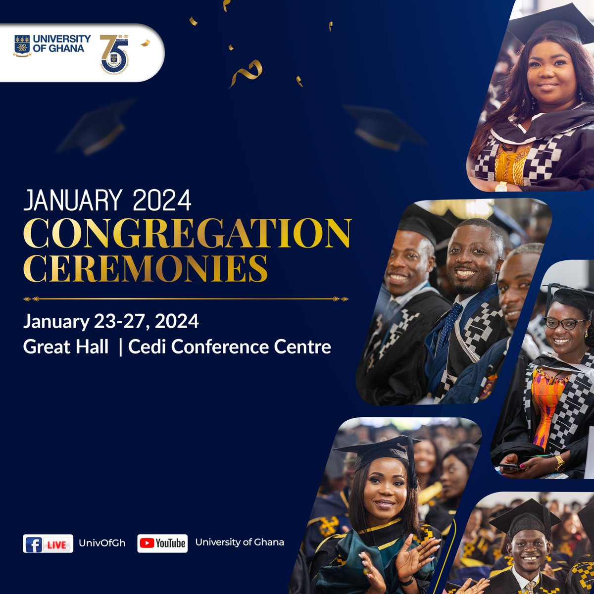 Excitement is in the air!

The #UGClassof2023 Congregation ceremonies start tomorrow, January 23, 2024.
Get ready for four days filled with pride, achievement, and celebration.

Click here for the full schedule: bit.ly/Cong24Schedule

#UGCongregation
#UGIS75