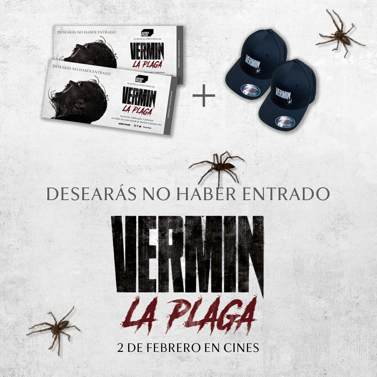 Aullidos's tweet photo. 🕷️Sorteamos un Pack de #VerminLaPlaga

Incluye entrada doble de cine y un par de gorras de la película.

Para participar:
1- Seguir a @aullidos y @adso_films

2-. RT + etiquetando con quién te gustaría ir

3-. El sorteo finaliza el 26 de enero https://t.co/sPfAbmAu7Z