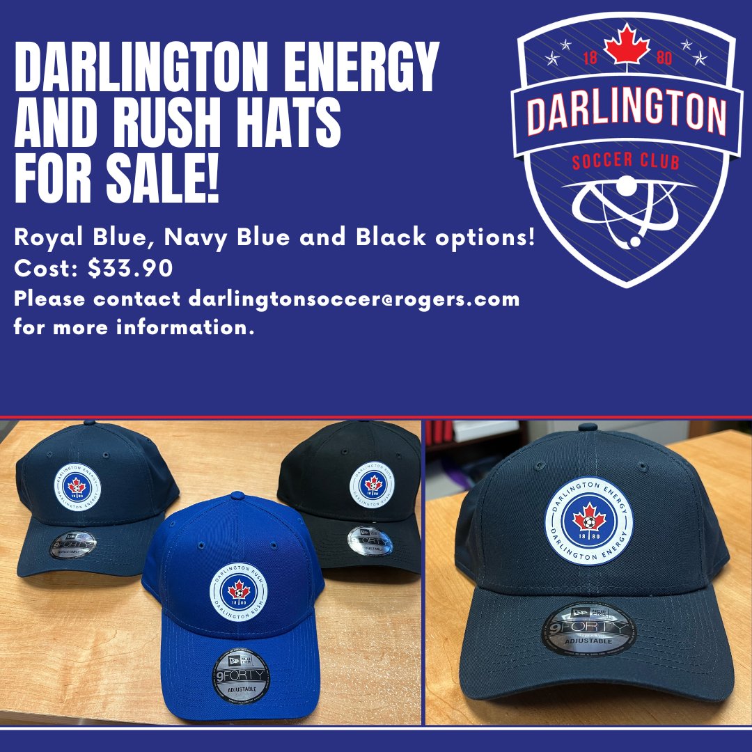 ⚽ Darlington Energy and Rush Hats for sale!⚽

Please contact darlingtonsoccer@rogers.com for more details.