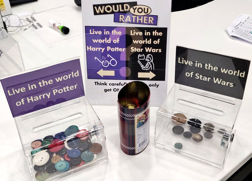NWC_Library's tweet photo. Already a clear winner on day 1!

#WouldYouRather live in the world of Harry Potter of the world of Star Wars ⁉️

#HarryPotter 🔮 #StarWars 🚀#Voting #Votes #NWCLibraries https://t.co/vb5njR4FL1