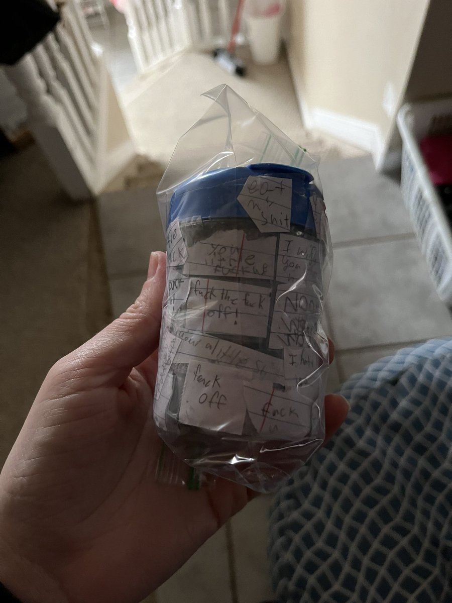Daniless3's tweet photo. I find it so comical that Peyton’s school thinks that she made this, and then planted it in her backpack for me to find. There’s numerous reasons why she didn’t do it… But I need tape, and we don’t even have tape in the house. Because it’s something we never have in the house. https://t.co/yNGSo37Sg5