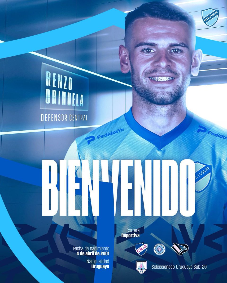 Bolivar_Oficial's tweet image. 𝗕𝗶𝗲𝗻𝘃𝗲𝗻𝗶𝗱𝗼 𝗥𝗲𝗻𝘇𝗼 🫂💙

Nuestra defensa se fortalece con la contratación del uruguayo Renzo Orihuela 🤩🙌🏻

Defensor central proveniente del Montevideo City Torque, de 22 años 💪🏻

Estamos seguros de que será un aporte importantísimo en nuestra defensa y juntos…