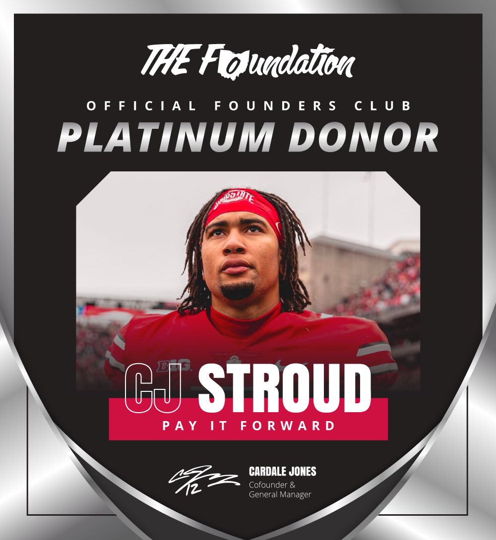 ANNOUNCEMENT🚨Proud that CJ Stroud is our first former student athlete partner to become a major donor and “pay it forward” as he paves the way for those to come next. Thanks so much for your support of THE Foundation CJ. You are truly a Buckeye for life! THEFoundationOhio.com