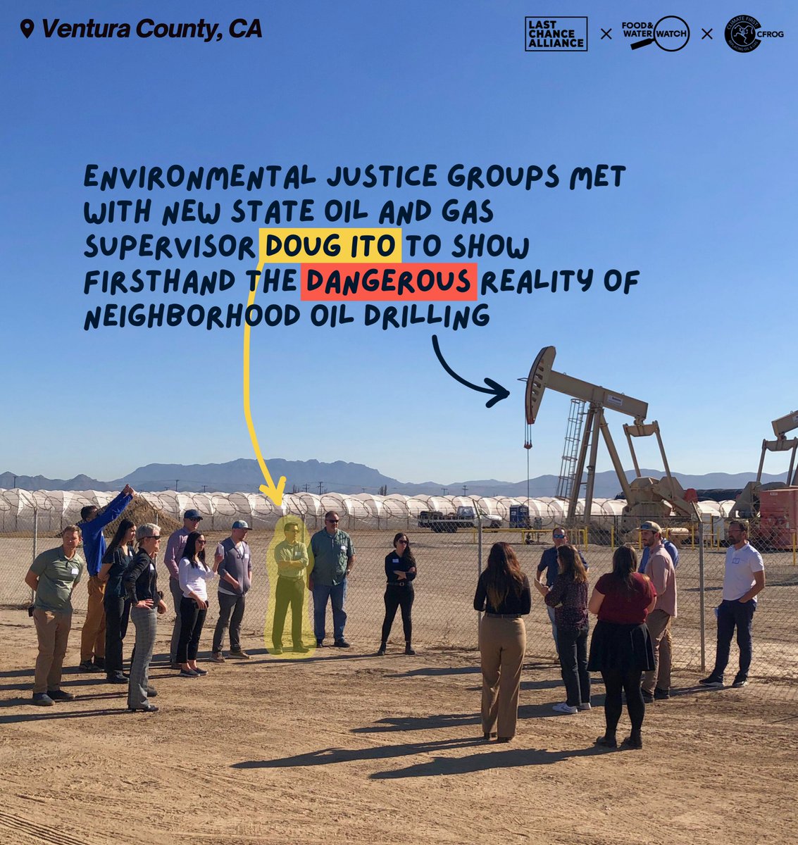New CalGEM supervisor Doug Ito and some of his team accepted invitations from EJ advocates and community members in LA, Ventura and Kern county to join them on “Toxic Tours” to witness firsthand the reality of neighborhood oil and gas drilling. 

#NoDrillingWhereWereLiving