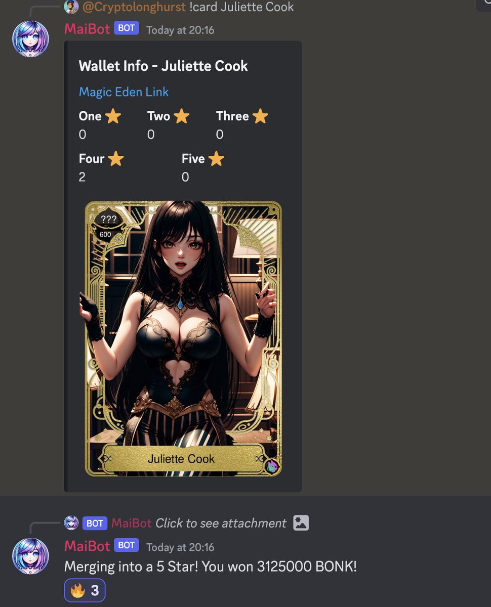 Having so much fun playing this game and my card collection is growing rapidly!!! Had the best luck today upgrading my Ultra Rare Juliette Cook and won over 3M $BONK 🔥🔥🔥