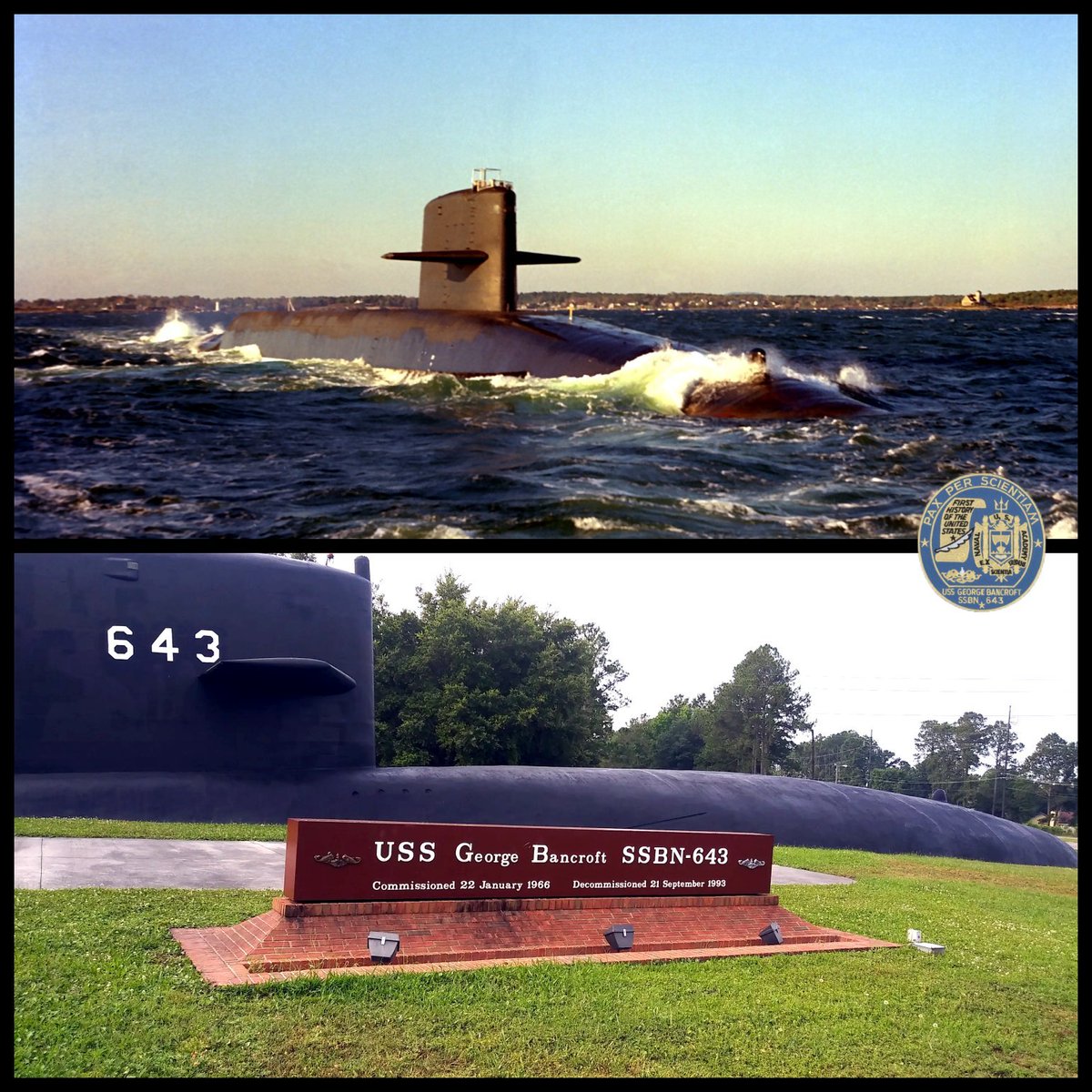 USN_Submariner's tweet photo. Benjamin Franklin-class boomer USS George Bancroft (SSBN-643) was commissioned #OTD in 1966. She now rests permanently surfaced at Naval Submarine Base Kings Bay.
#USNavy #41forFreedom https://t.co/GG7WCzpD3a