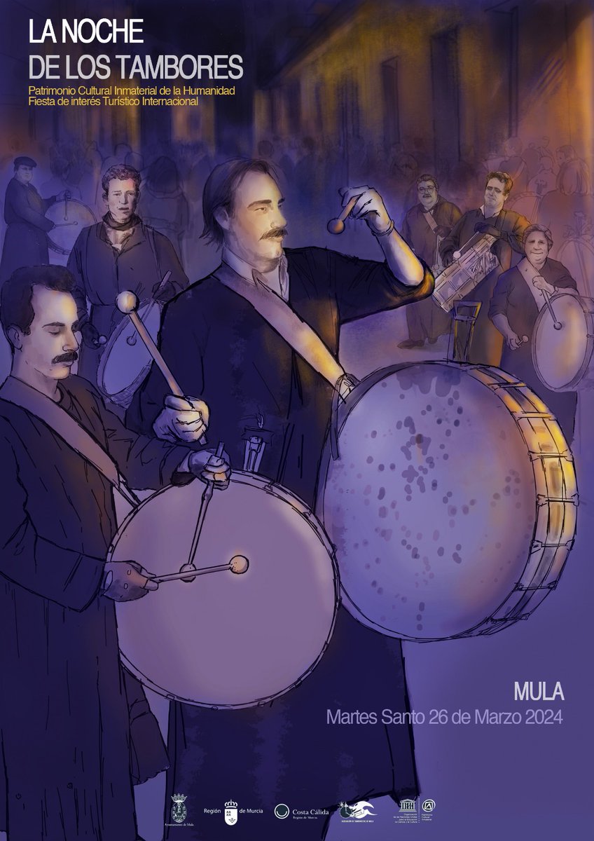La noche de los tambores de Mula ya tiene cartel oficial. Obra del pintor muleño Ramón González.
Un cartel muy emotivo en los que aparecen muchos tamboristas que ya no están entre nosotros. Enhorabuena Ramón.

#SonaránTambores
#MulaSuena