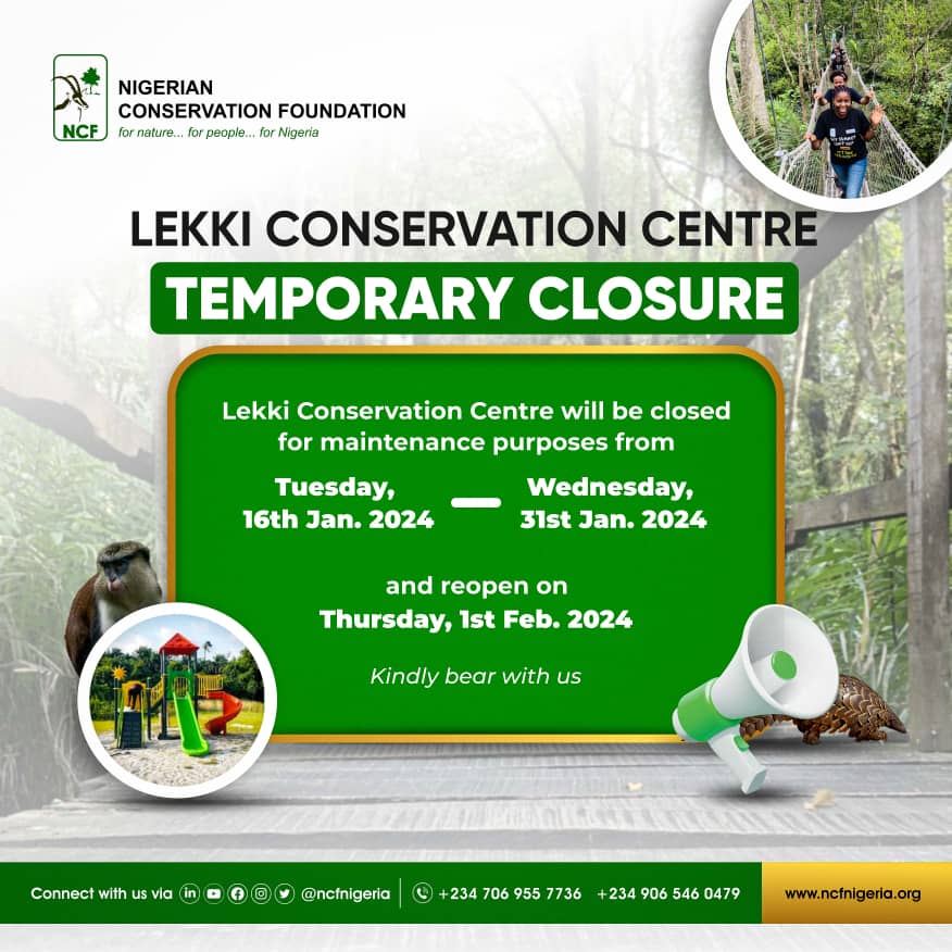 @chude__ Lekki Conservation Centre (LCC), an urban jungle in the centre of excellence, remains a place to go for fun, relaxation, hangout, and family bonding. To serve our esteemed tourists better, it is closed temporarily for proper maintenance.