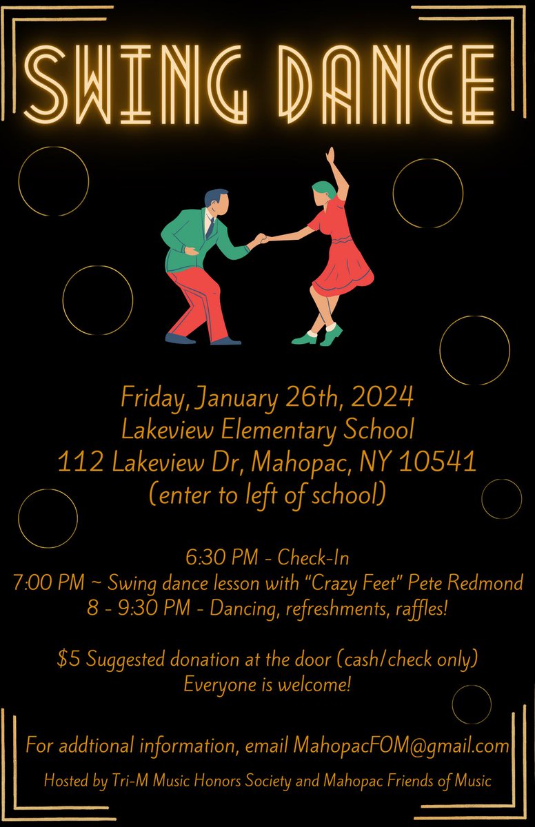 WilliamsMHS's tweet photo. Swing Dance this Friday! Come join the MHS Jazz Band for a great night of music, food, dancing and community! https://t.co/NCFJsT0L3m