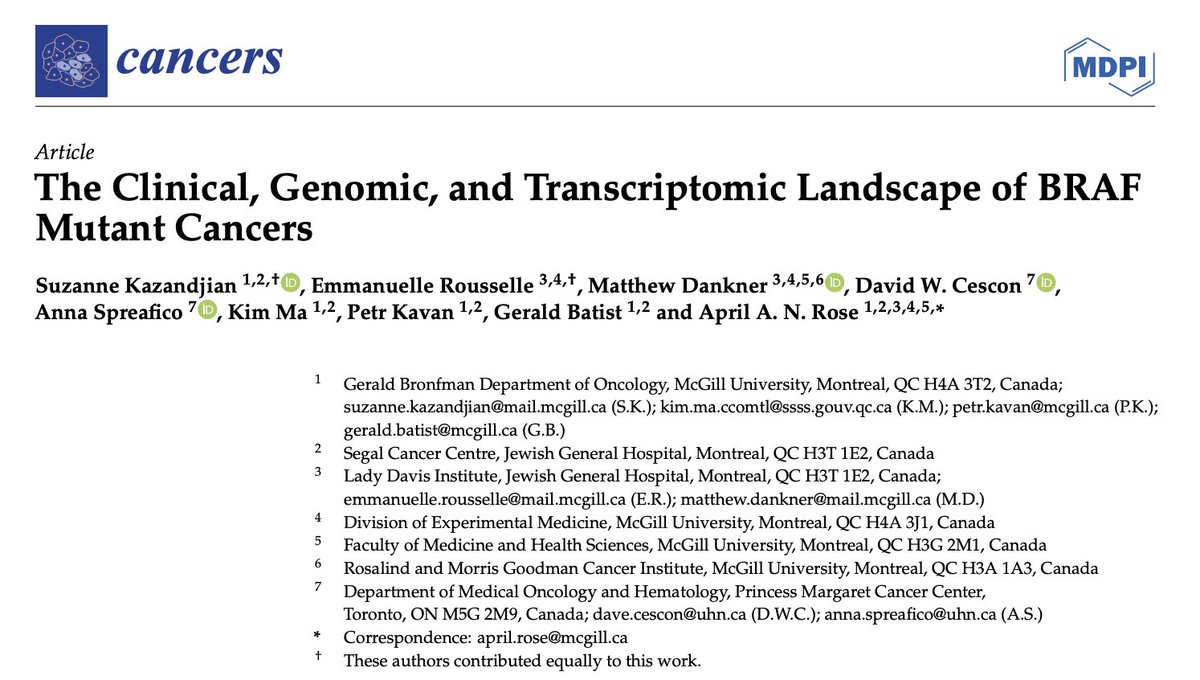 So happy to share my first publication! Thank you to <a href="/S_Kazandjian/">Suzanne Kazandjian</a> &amp; <a href="/DrDrAprilRose/">April Rose</a> for all their hard work with this manuscript and all the co-authors :) Check out our analysis on BRAF mutant cancers! mdpi.com/2072-6694/16/2…
