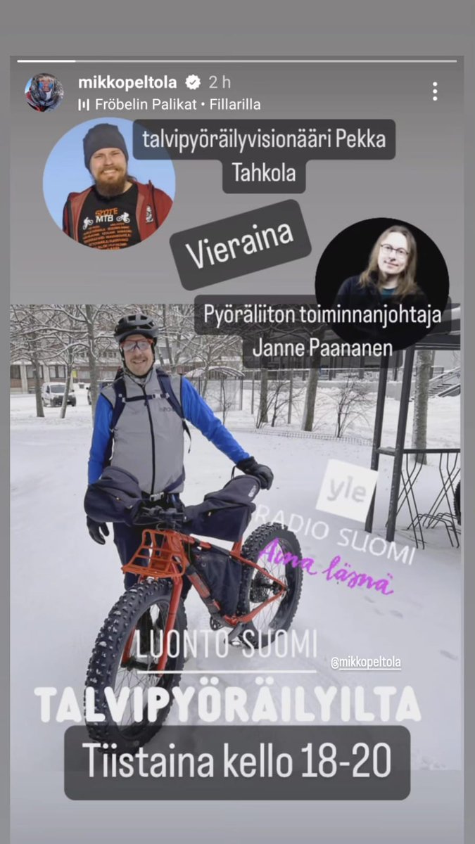 pekkatahkola's tweet image. Huomenna @radiosuomi :ssa klo 18-20 Talvipyöräilyilta, jossa keskustelemassa @PeltolanMikko , allekirjoittanut ja @pyoraliitto toiminnanjohtaja Janne Paananen. Löytyy myös Yle Areenasta! 🤗