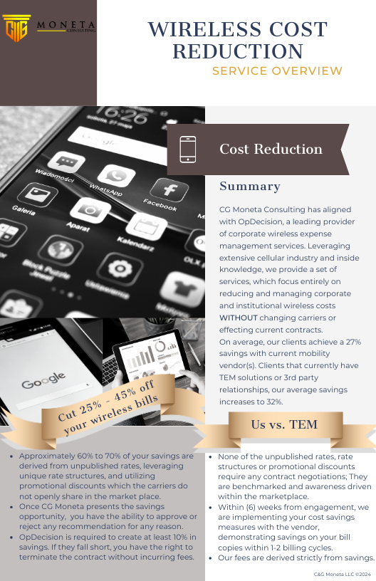CgMoneta's tweet photo. Corporate Wireless plans have become expensive and laden with fees and more fees. 
Here's a great option to level the playing field and save anywhere from 25 to 45%... without changing providers. 
#wireless #costreduction #whatsamoneta https://t.co/fFPXrSkKIk