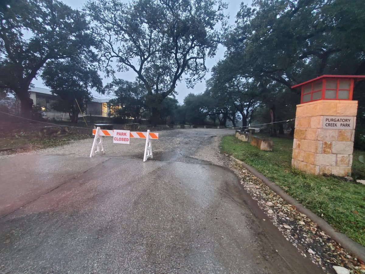 CityofSanMarcos's tweet photo. 🚨🌧 Due to heavy rainfalls, upper and lower Purgatory Creek Natural Area, Spring Lake Natural Area, and the road leading to Children’s Park are closed. Crews are monitoring conditions and will reopen when safe. https://t.co/HXrBObq4AH