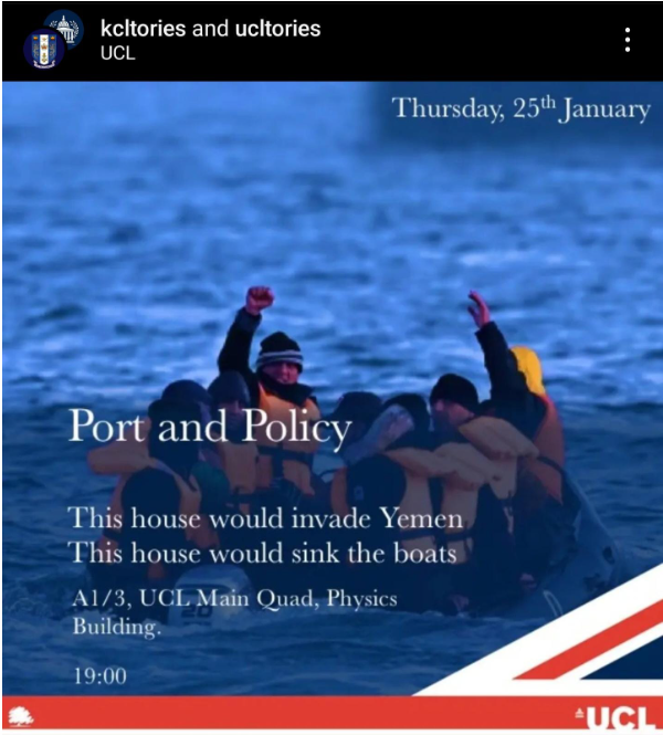 Oh dear... Student Tories slammed after inviting guests to drink port and debate 'sinking the boats' KCL and UCL 'port and policy evening' plan to discuss invading Yemen Labour tonight call it a 'a disgraceful new low' as CCHQ demand event is cancelled thesun.co.uk/news/politics/…