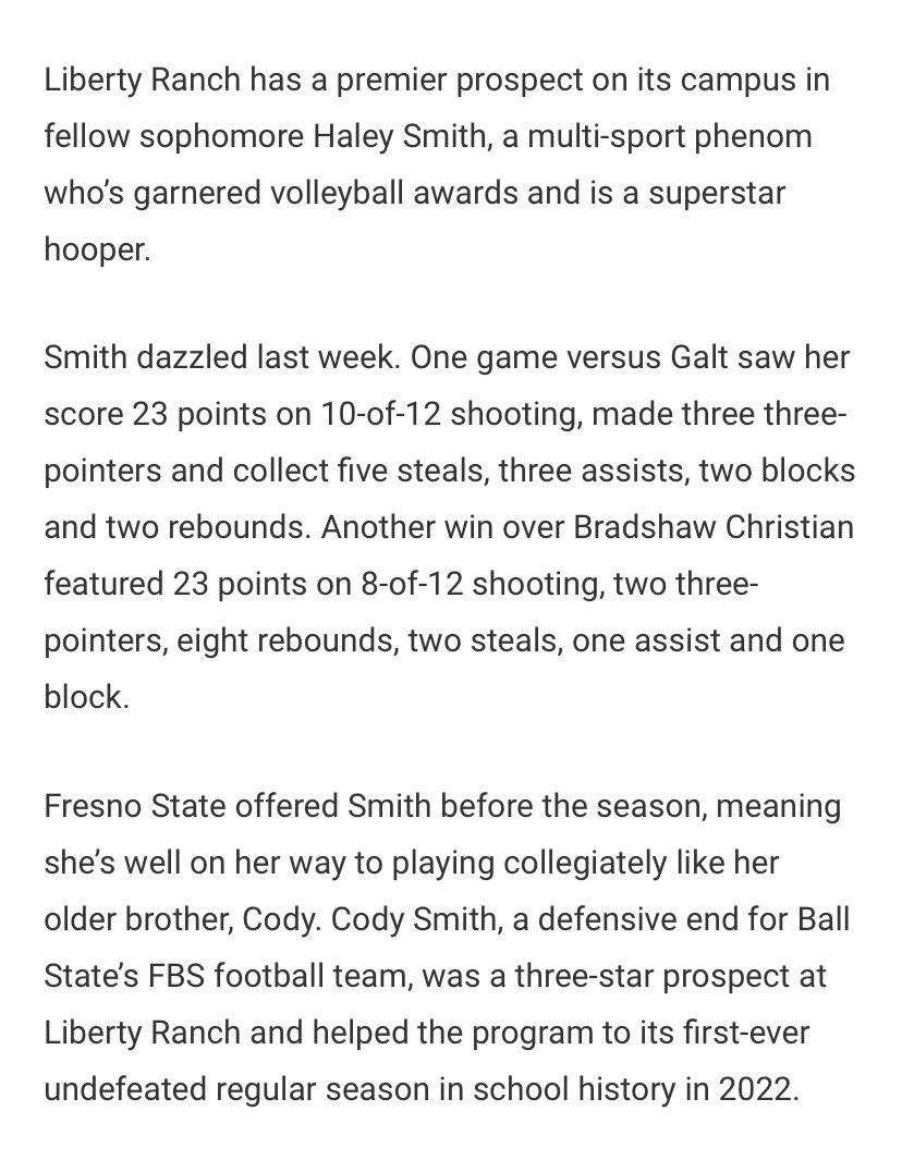 Haley Smith 2026 🏀W 🏐OH 🏊🏻♀️ (@misshaleysmith) on Twitter photo Very grateful to be recognized by <a href="/WCPSacramento/">West Coast Preps Sacramento</a> and <a href="/CJacksonWCP/">Chris Jackson</a>! Thanks for shouting out my big bro <a href="/TheBigCSmith/">Cody Smith 6’7” 315 OL</a> 💪🏻
2ND round of league games up next! 🔥 Very grateful to be recognized by <a href="/WCPSacramento/">West Coast Preps Sacramento</a> and <a href="/CJacksonWCP/">Chris Jackson</a>! Thanks for shouting out my big bro <a href="/TheBigCSmith/">Cody Smith 6’7” 315 OL</a> 💪🏻
2ND round of league games up next! 🔥