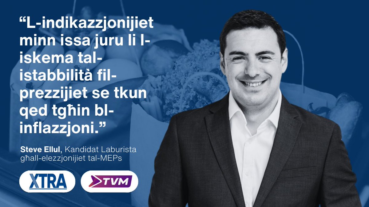 Xtra (@mediatodayteam) on Twitter photo <a href="/EllulSteve/">Steve Ellul</a> jispjega li l-iskema ġdida tas-stabillità fil-prezzijiet, li l-Gvern ħabbar ftit jiem ilu, se tkun qed tgħin l-ekonomija billi tħalli aktar flus fil-bwiet tal-familji Maltin.
Segwi l-kumplament tad-diskussjoni fuq TVM u TVMi <a href="/EllulSteve/">Steve Ellul</a> jispjega li l-iskema ġdida tas-stabillità fil-prezzijiet, li l-Gvern ħabbar ftit jiem ilu, se tkun qed tgħin l-ekonomija billi tħalli aktar flus fil-bwiet tal-familji Maltin.
Segwi l-kumplament tad-diskussjoni fuq TVM u TVMi