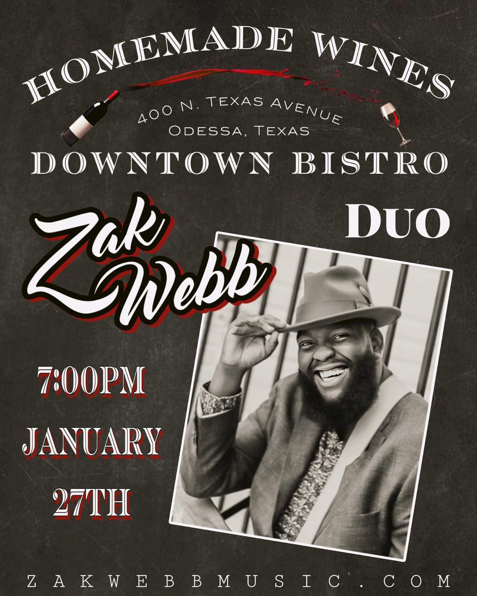 This Saturday, we’ll be back at Homemade Wines Downtown Bistro. Can’t wait to see everyone. <a href="/DiscoverOdessa/">Discover Odessa</a> 
#odessatx #zakwebbmusic