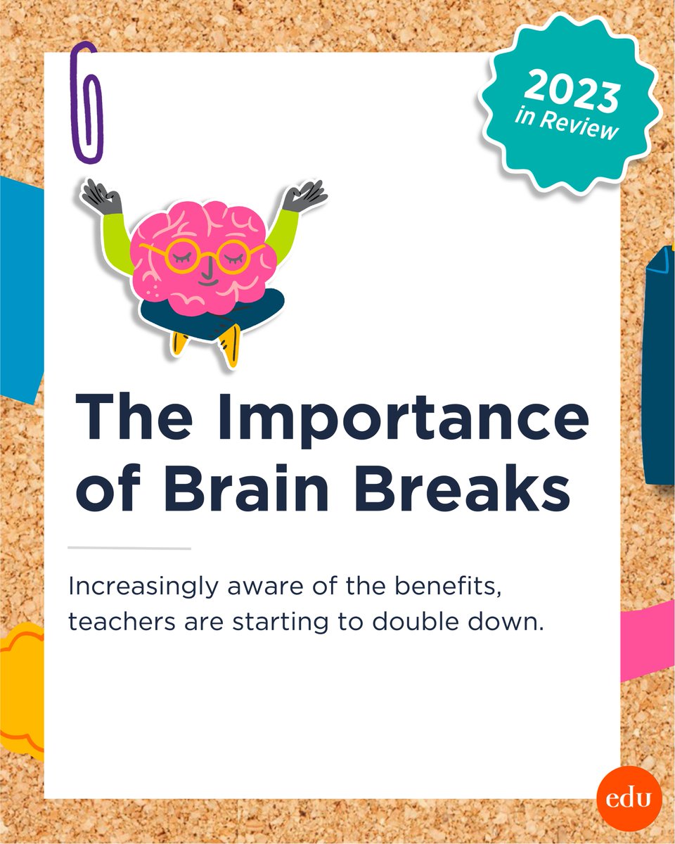 A 3-5 minute brain break, research suggests, can make a BIG impact on learning. 🧠

Trying to hone your practice in 2024? See the 8 other topics that made our 2023 in Review, From Your Point of View list: edut.to/46TRhoF

🧵1/8