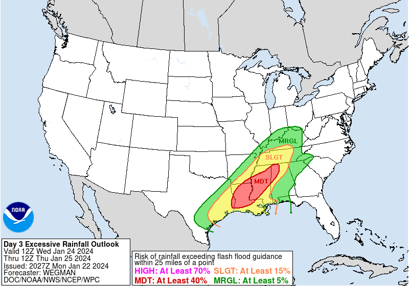 weathertrackus's tweet photo. The WPC has upgraded Day 2 & Day 3's ERO Outlooks to Moderate where widespread, significant flash flooding is forecast across the Deep South region.

#txwx #kawx #nswx #alwx #weather