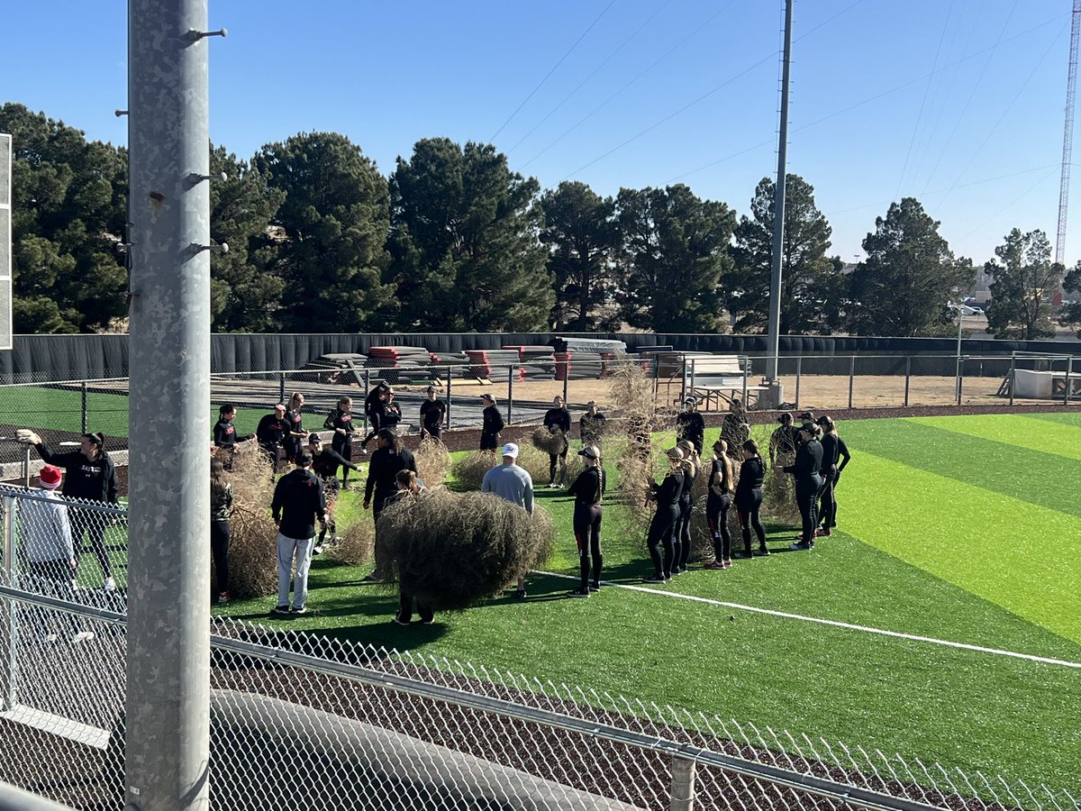 Wanna know what the <a href="/TexasTechSB/">Texas Tech Softball</a> program is up to? They are all trying to bring the biggest tumbleweed to practice today…VERY West Texas! 

Coach Craig Snider said “it’s really about buying all in to this program”