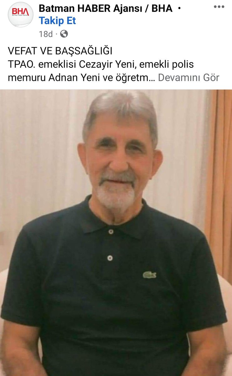 Batman Petrolspor eski Futbolcusu ve Yöneticisi, spor yorumcusu Feridun Yeni, araç kullanırken direksiyon başında geçirdiği kalp krizi sonucu hayatını kaybetti. 22.01.2024