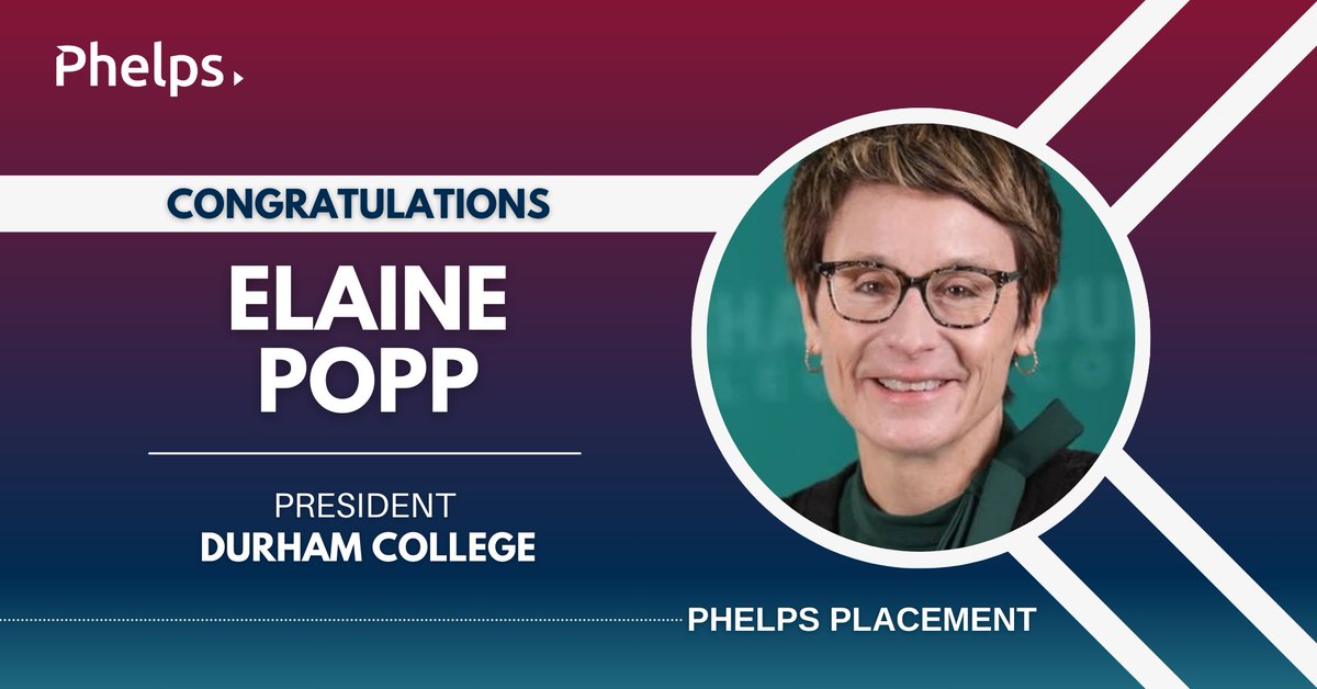 We are thrilled to offer our sincerest congratulations to Dr. Elaine Popp, who has been placed as Durham College's newest President!

Phelps wishes you all the best in your new position, Elaine! 

#PhelpsPlacement #PhelpsIGNITE #Placement