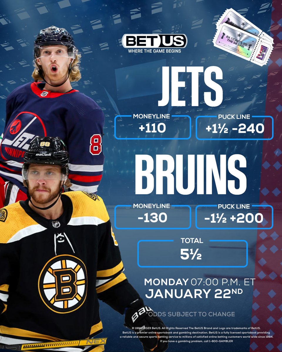 #NHL | 🔵 Winnipeg Jets vs Boston Bruins 🟡

🔹 Bruins W4, 6-1-3 in the last 10 G
🔹 Jets W2, 9-1-0 in the last 10 G

🏒: bit.ly/TW-NHL125

#GoJetsGo #NHLBruins