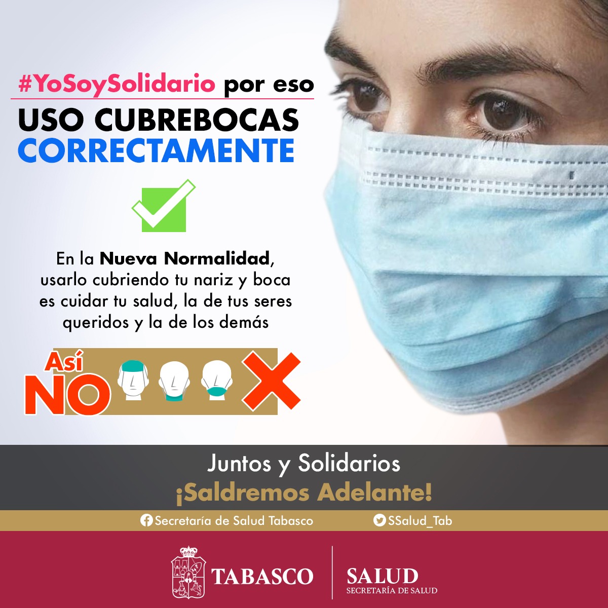 El #COVID19 llegó para quedarse, pero nosotros ya sabemos cómo cuidarnos. 🦠😵‍💫
¡Utiliza correctamente el cubrebocas 😷en espacios aglomerados y/o si presentas síntomas respiratorios: acude a tu Centro de Salud o Unidad Médica más cercana ! 👍