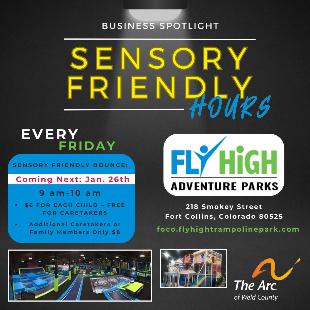 Shout out to Fly High in Fort Collins for making Fridays extra special! They offer sensory-friendly bounce hours every Friday from 9-10 am.