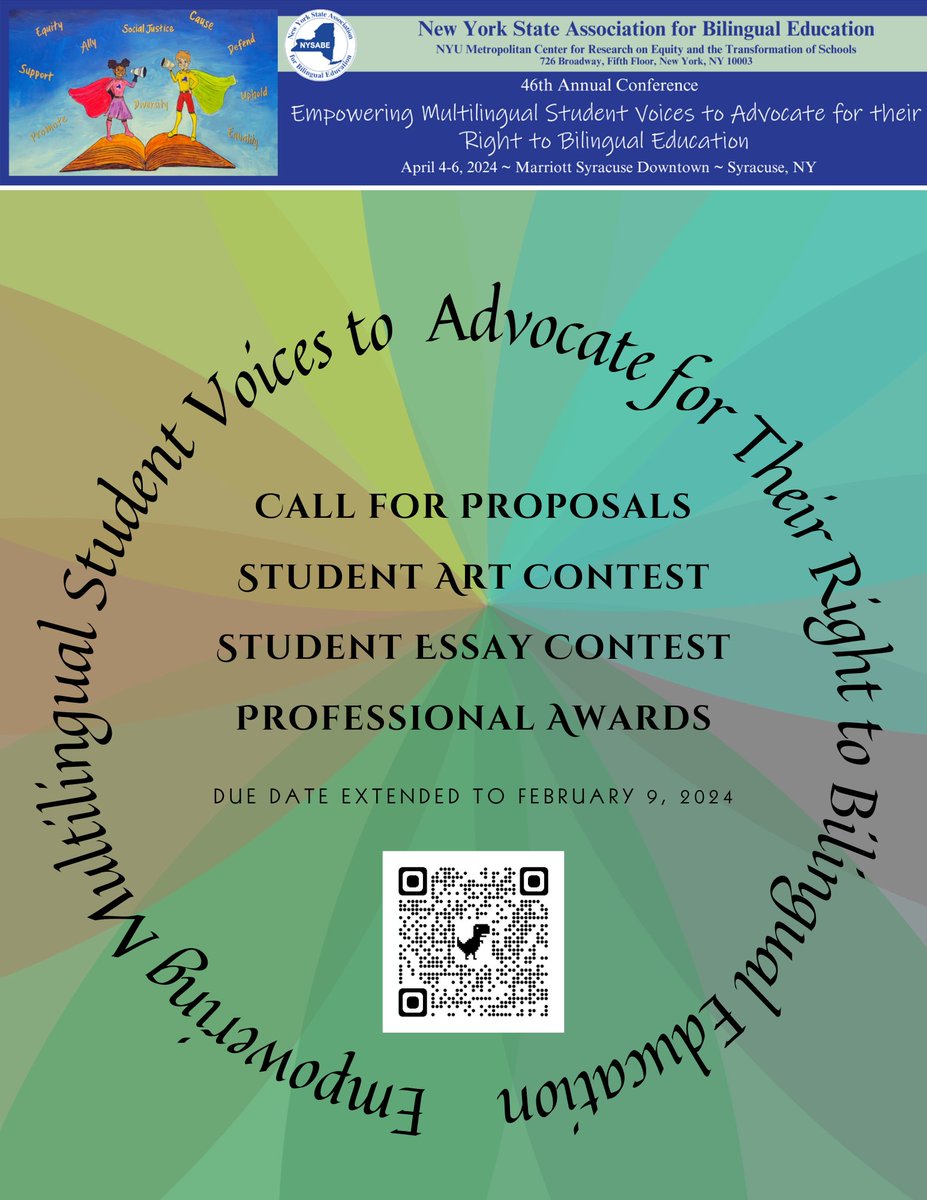 72 days left until the 46th NYSABE Conference! Submit a proposal, nominate a colleague and/or encourage students in your organization to work on entries for the Art and Essay Contests. Deadlines have been extended to February 9, 2024.   Link below: 
nysabe.net/2024-nysabe-co…