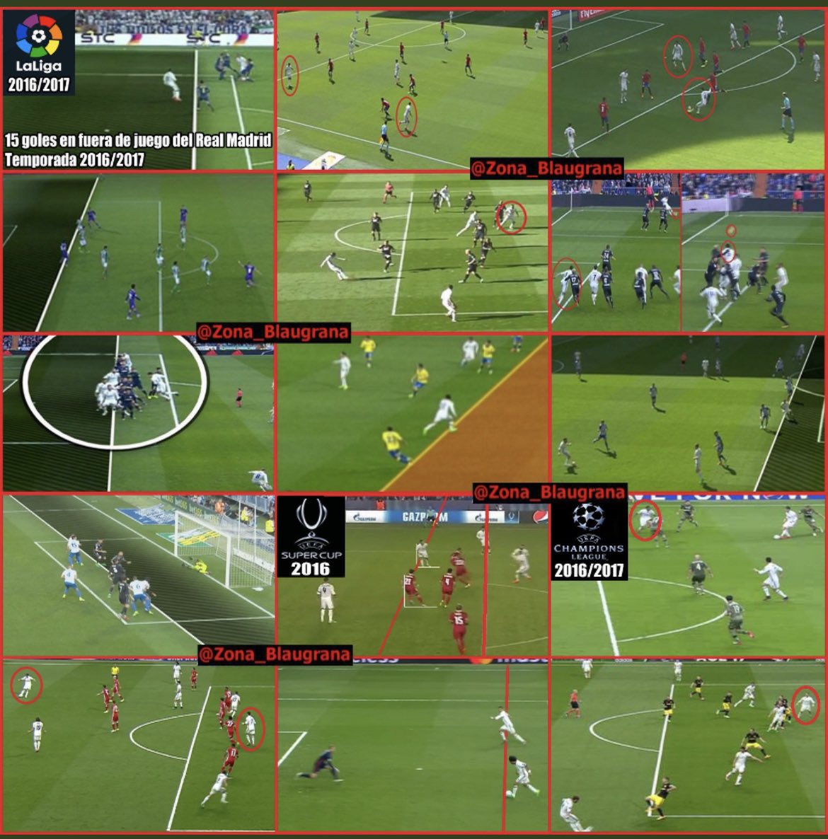 1 minutes 30 de video pour 3 actions mdrrr le frigo est trop vide. 

Ici tu as 15 images de but hors jeux validé pour le Real uniquement sur la saison 16/17