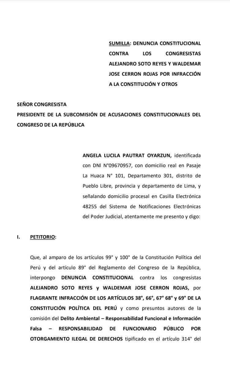 Epicentro_TV's tweet photo. 🔴 Defensora ambiental Lucila Pautrat denuncia constitucionalmente a los congresistas Alejandro Soto y Waldemar Cerrón por aprobar el cambio de la Ley Forestal y de Fauna Silvestre, infringiendo artículos constitucionales que protegen los recursos naturales, y por presunto delito ambiental en la modalidad de responsabilidad funcional por otorgamiento ilegal de derechos.