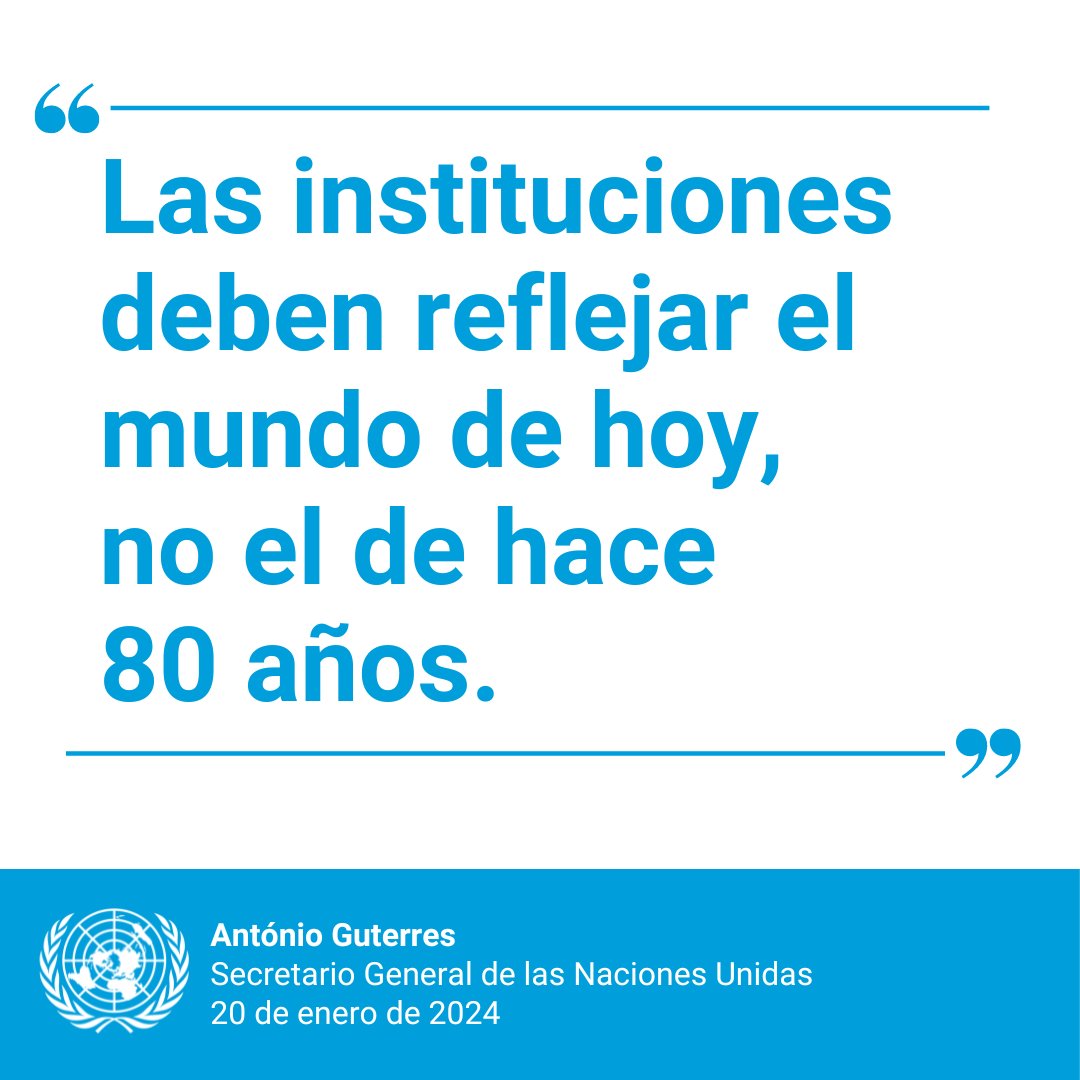 Naciones Unidas (@onu_es) on Twitter photo "Las instituciones deben reflejar el mundo de hoy, no el de hace 80 años".
— <a href="/antonioguterres/">António Guterres</a> insta a los líderes mundiales a impulsar una reforma de las anticuadas instituciones de la gobernanza mundial. news.un.org/es/story/2024/… "Las instituciones deben reflejar el mundo de hoy, no el de hace 80 años".
— <a href="/antonioguterres/">António Guterres</a> insta a los líderes mundiales a impulsar una reforma de las anticuadas instituciones de la gobernanza mundial. news.un.org/es/story/2024/…
