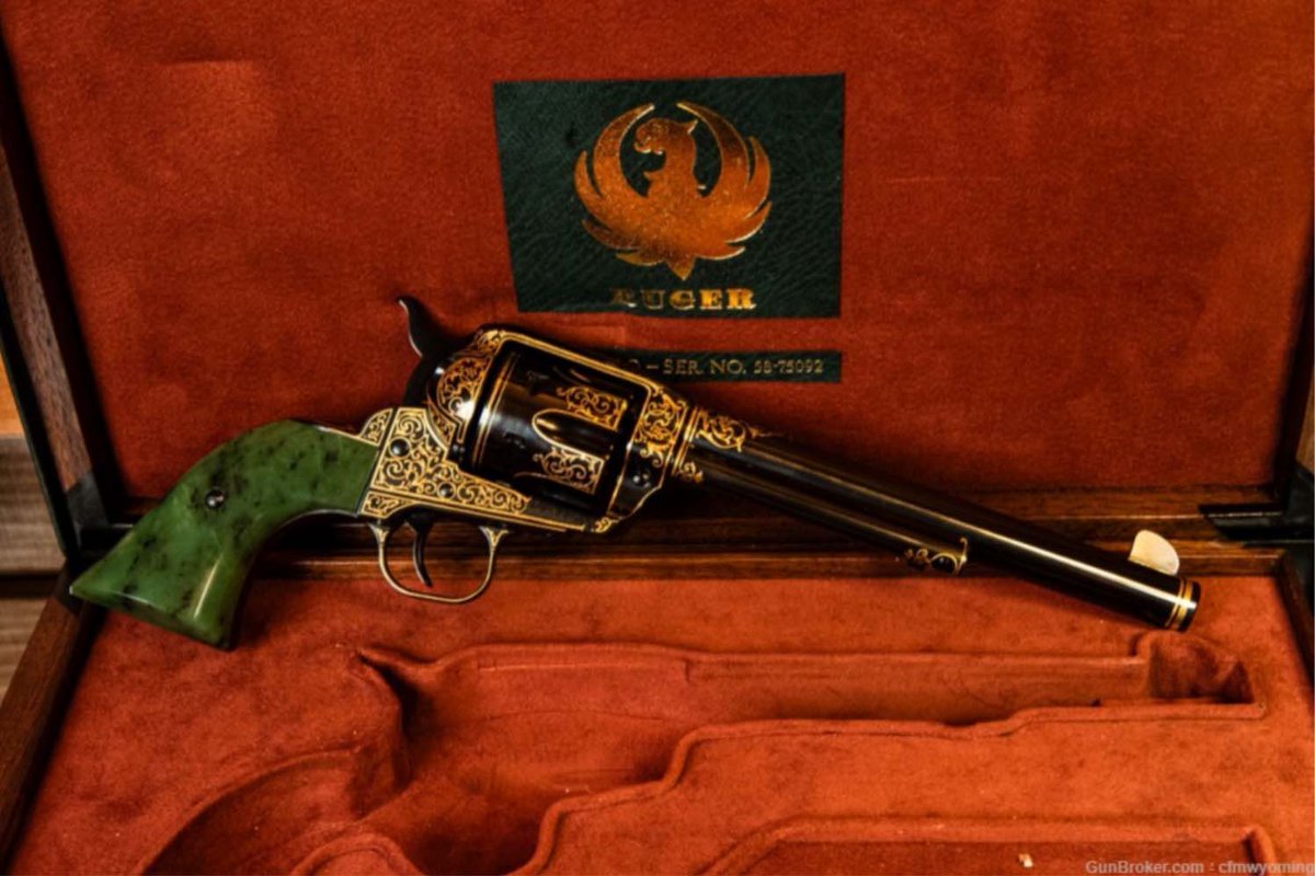 centerofthewest's tweet photo. Check out the featured revolver in the 2024 SHOT Show Auction that ENDS JANUARY 26 at 3 p.m. MST. It's a "Jade Vaquero." Details and bidding at https://t.co/OF8N9rbIfd. Auction benefits our Cody Firearms Museum!
#JadeVaquero #rugerrevolver #codyfirearmsmuseum #shotshow2024 https://t.co/L9EEDjBwA1