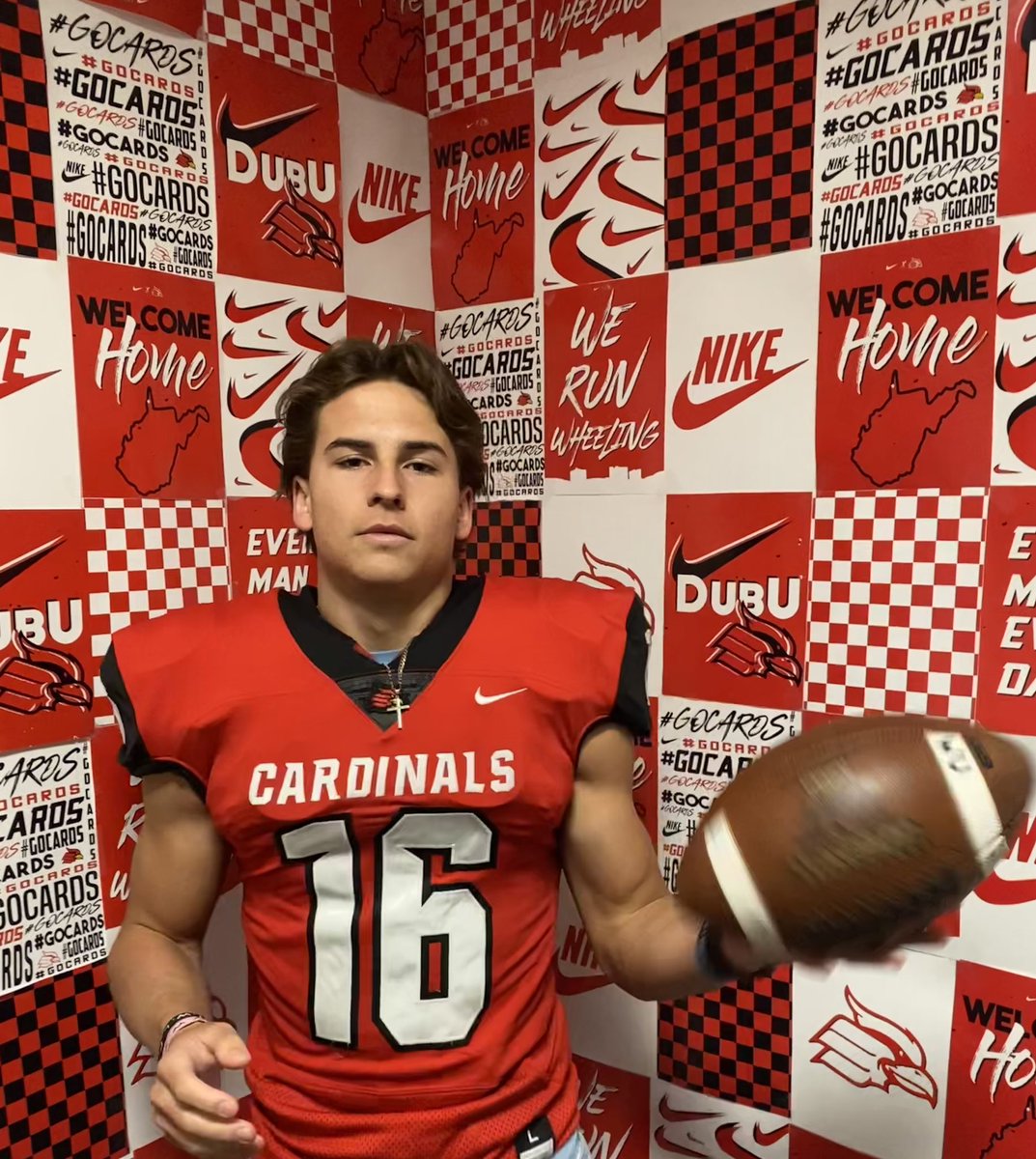 MasonZiegler6's tweet photo. Thank you @CoachBruneyW_U @Coach_McNeely_ @zachmartin34 @Coach_Clift and the rest of the @WheelingU_FB Coaching Staff! I had a great time on my Official Visit today! Look forward to talking with you guys soon! #GOCARDS #DubU https://t.co/uh2QA0a0l9