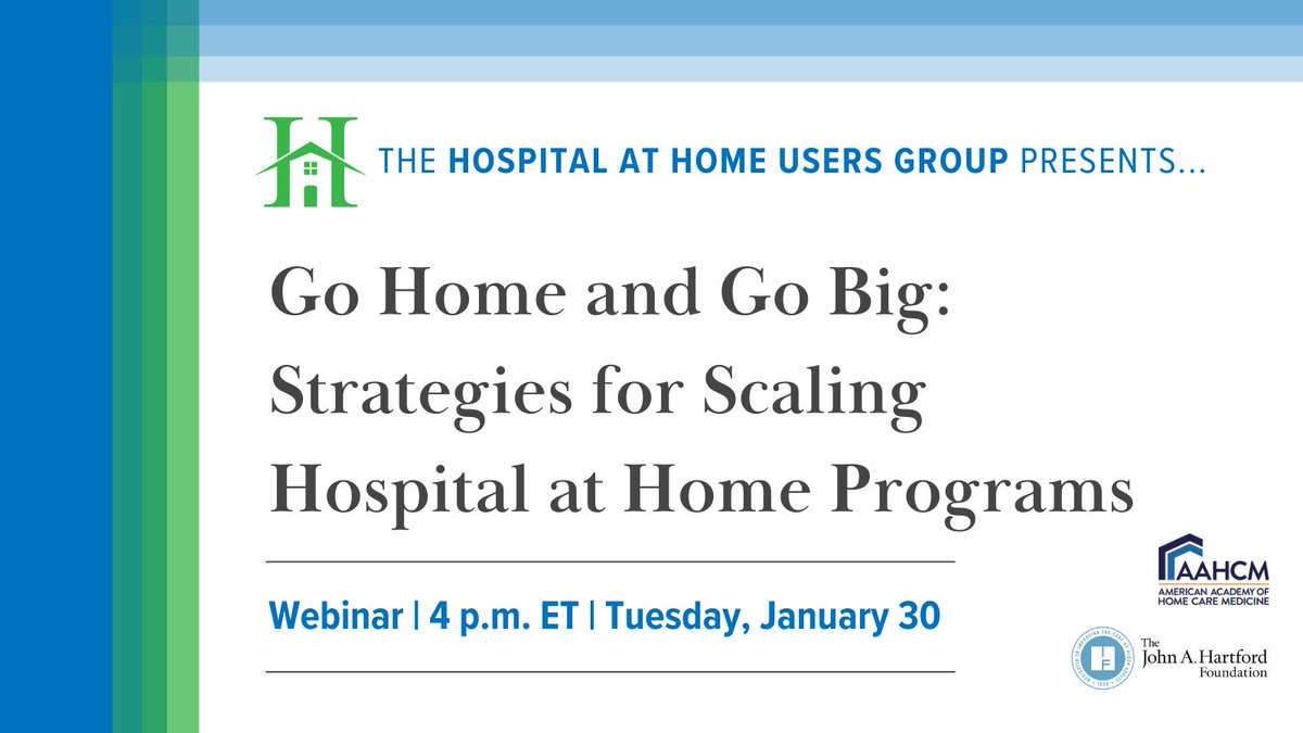 Hospital at Home Users Group (@hahusersgroup) on Twitter photo How have some of the country’s largest #hospitalathome programs scaled so successfully? Join us on 1/30 to hear panelists from <a href="/AtriumHealth/">Atrium Health</a> <a href="/saintlukeskc/">Saint Luke's</a> <a href="/MassGenBrigham/">Mass General Brigham</a> discuss strategies for addressing pain points & promoting growth! Learn more/register bit.ly/3u4ZHfn How have some of the country’s largest #hospitalathome programs scaled so successfully? Join us on 1/30 to hear panelists from <a href="/AtriumHealth/">Atrium Health</a> <a href="/saintlukeskc/">Saint Luke's</a> <a href="/MassGenBrigham/">Mass General Brigham</a> discuss strategies for addressing pain points & promoting growth! Learn more/register bit.ly/3u4ZHfn