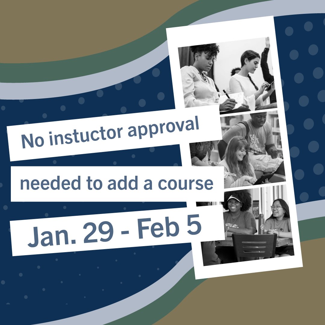 CSUMBAdmissions's tweet image. 📣 #CSUMB Students! Spring &apos;24 class changes? No sweat! 📅 Jan. 29-Feb. 5: No instructor approval needed to add a course. Keep floatin’ ahead, Otters! csumb.edu/planning/offic… 🎓