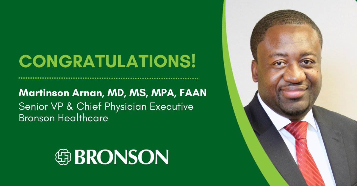 Join me in congratulating Dr. Martinson Arnan on his promotion to Chief Physician Executive! Learn more: bronsonhealth.us/arnan-cpe