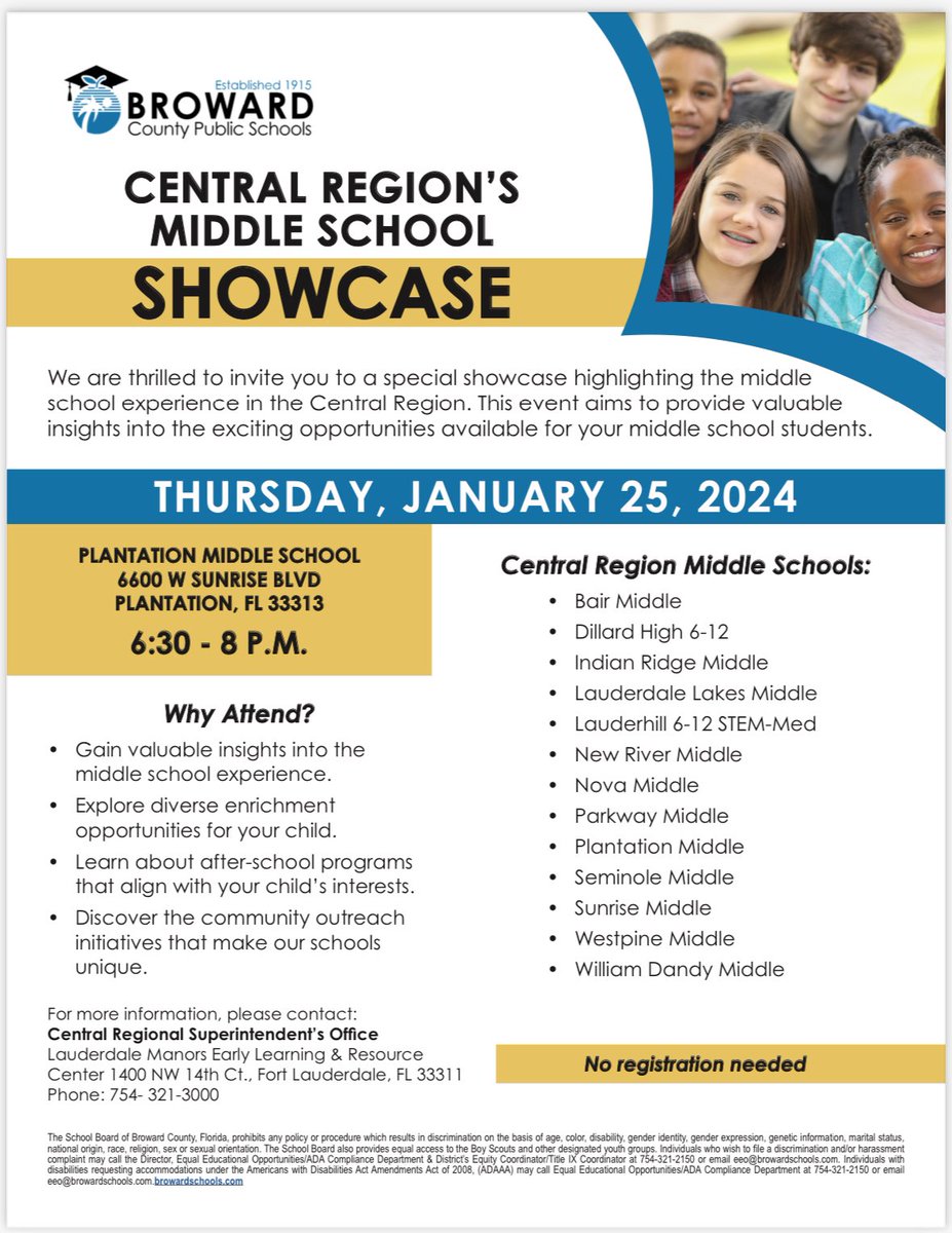 Please join us this Thursday to learn about our amazing middle schools in the Central Region!! @browardschools @BcpsCentral_