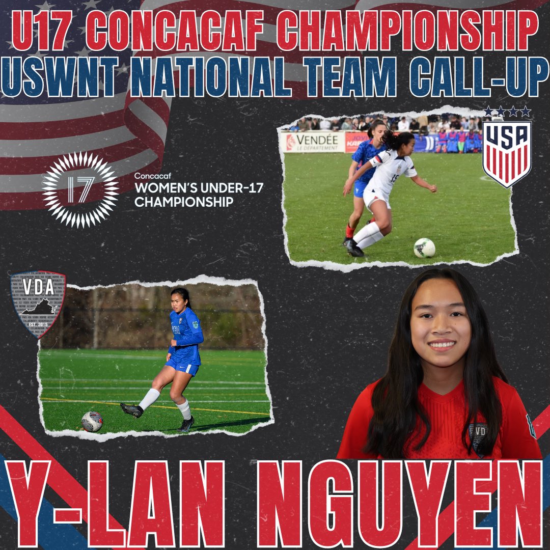 vdasoccer's tweet photo. 🇺🇸| United States National Team Call-Up!
Congratulations to Y-Lan Nguyen from the 06 Girls team on being selected to the U-17 United States National Team roster for the 2024 CONCACAF Women’s U-17 Championship in Mexico!
#VDAProud #NationalTeamCallUp #USYNT https://t.co/unEVqsZWUJ